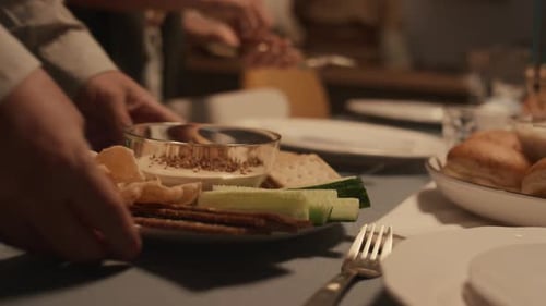 Close Up of Food Plate at Dining Table
