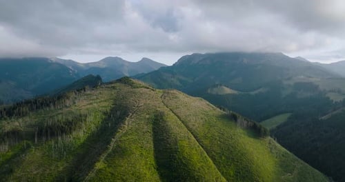 Beautiful Mountain Landscape in Summer Cloudy Sky Forest and Rocks
