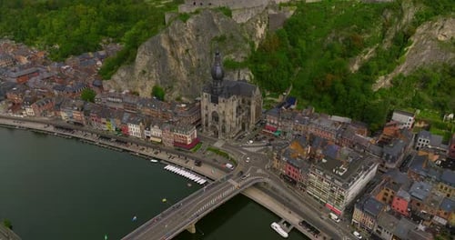 Establishing Aerial Shot of Dinant Belgium Drone Cinematic Video Beautiful Belgian City on the River