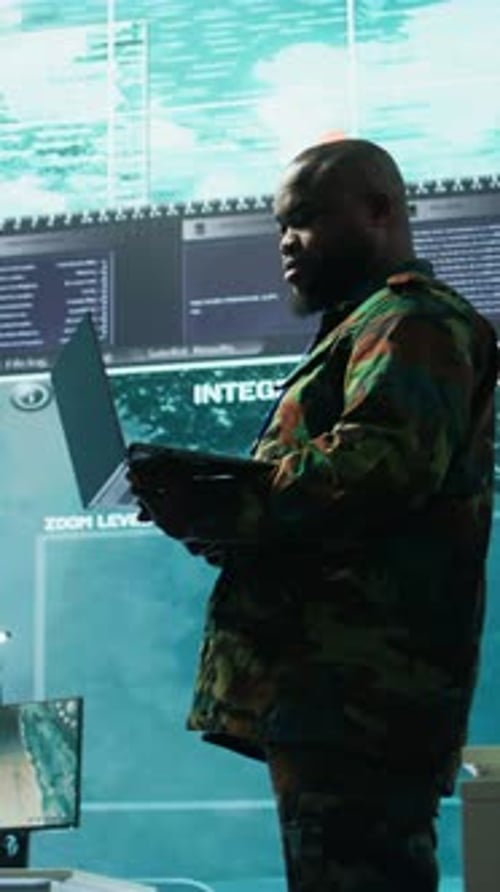 Vertical Video Military Team Manages Cybersecurity Operations in a High Tech Control Center