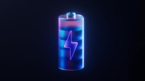 Loop animation of battery with dark neon light effect