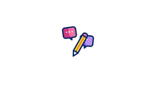 Animated Flat Design Communication Icon with Pencil and Speech Bubbles