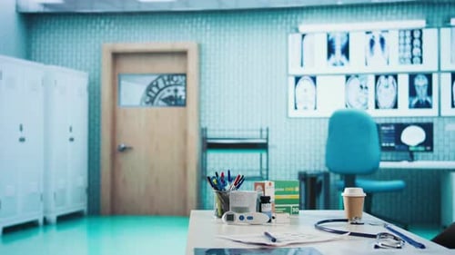 Professional Medical Office with Diagnostic Tools and a Computer Screen