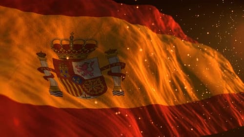Waving Spanish Flag Animation with Golden Particles