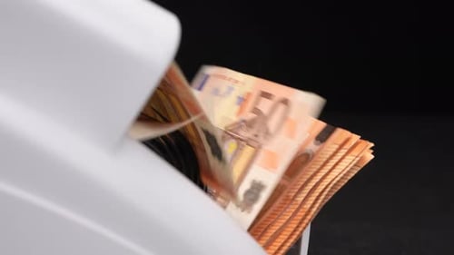 Money Counting Machine Processing Euro Currency Notes