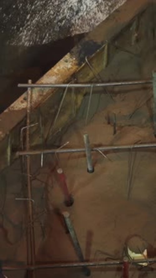 Abstract View of Rusted Metal Structure in Dark Environment