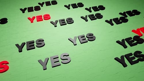 Yes symbol or yeah marks on green background 3d render. Say agree or like pattern. Positive