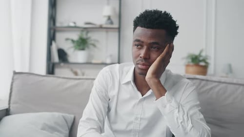 Lonely African American Man Thinking About Problems of Life Psychology Handsome Young Black Guy