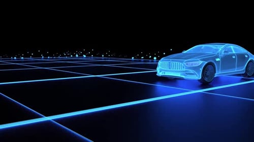 Futuristic Wireframe Car Scan on Digital Grid