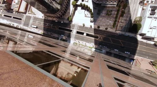 Aerial FPV Drone view of the Financial District in Downtown Los Angeles