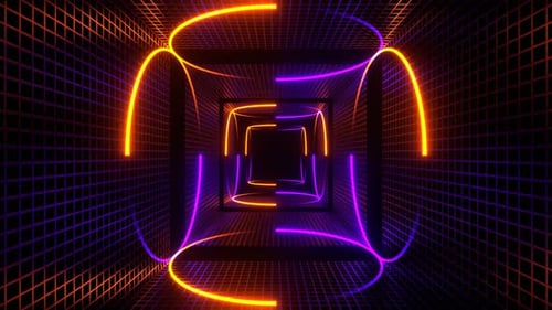 Purple And Orange Neon Circle Lights In Square Frames Background Vj Loop In 4K