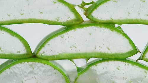 Aloe Vera Slices and Pouring Clear Liquid