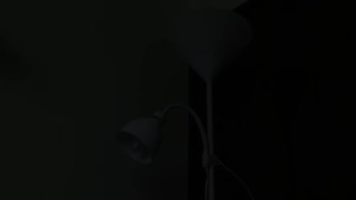 Modern White Floor Lamp with Two Light Bulbs Switching on and Off in a Dark Room Illumination