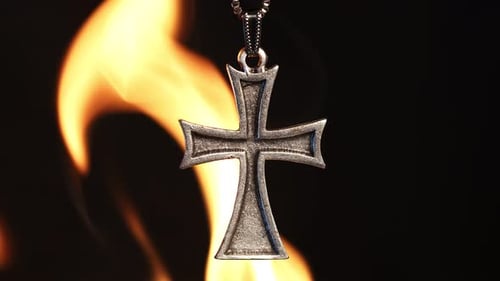 Christian Religion Symbol Cross And Fire Flames 15