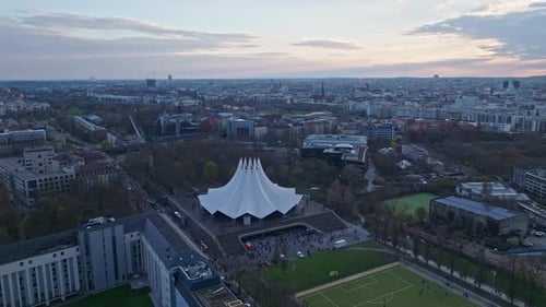 Aerial view of Tempodrom at sunset , Berlin , Germany