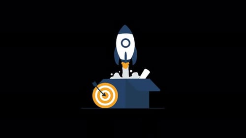 Flat Design Rocket Launch from Box Business Animation