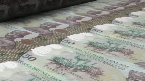 50 Brunei Dollar Bills On Money Printing Machine