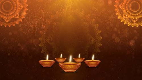 Diwali Festival Celebration Background with Animated Diyas and Mandalas