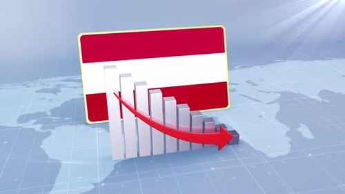 Declining Business Chart with Austrian Flag Animation