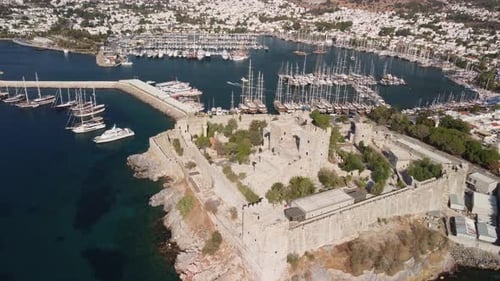 Awesome aerial view of Bodrum Castle and Bodrum Marina, Turkey