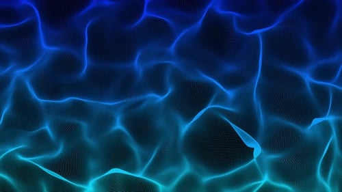 Wellenförmige blaue Linien auf schwarzem Hintergrund, Punkte.