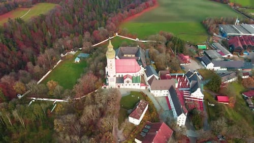 Aerial view of Andechs Abbey, Germany.