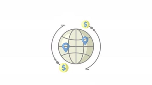 Global Financial Network with Flat Design Globe and Dollar Coins
