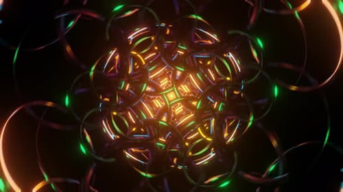 Dynamic Glowing Neon Rings Tunnel Loop Background