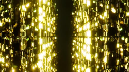 Drifting Through A Glowing Golden Hexagonal 04 HD
