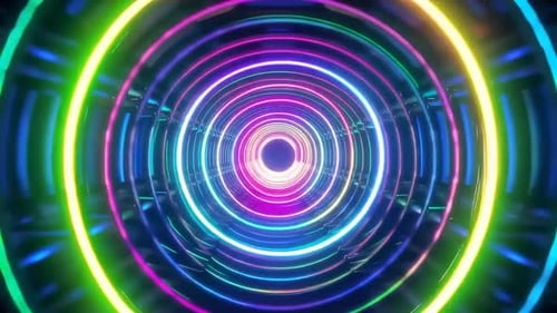 Neonringtunnel, abstrakte 3D-Bewegungsgrafik, VJ Loop mit Glo