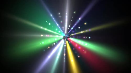 Colorful Light Rays Burst with Twinkling Star Particles