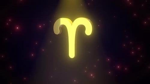 Golden Aries Zodiac Sign Rotating in Futuristic Space
