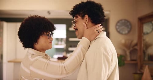 Loving Couple Embrace in Their Modern Home