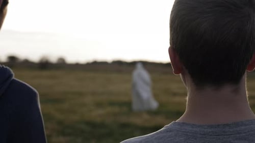Teens Staring at Mysterious Object in Rural Field