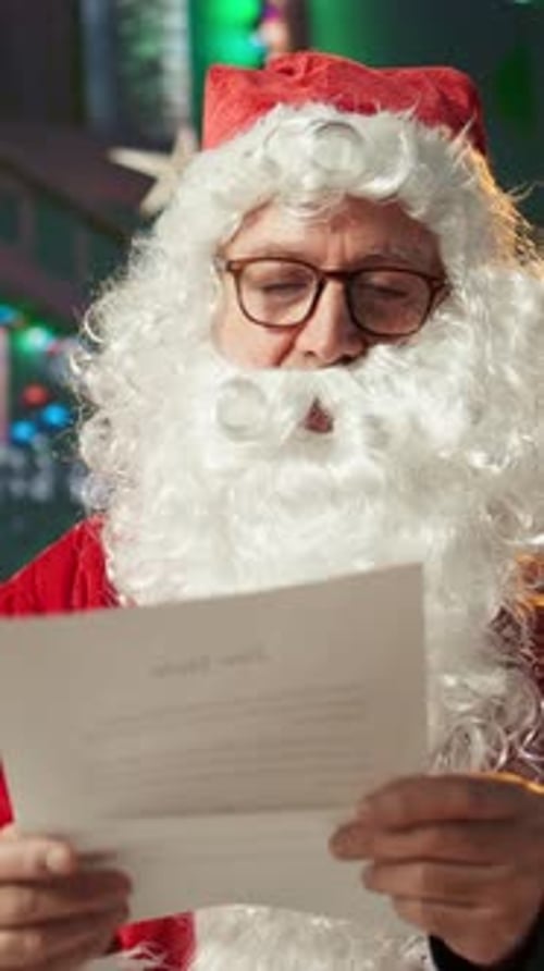 Vertical Video Saint Nicholas Reads Through the Naughty List with Names of Bad Kids