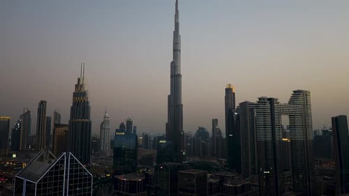 Time lapse of downtown Dubai with Burj Khalifa at dusk, United Arab Emirates