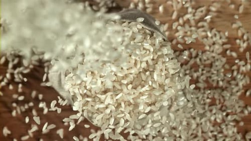 The Rice Falls Into the Bag Filmed on a Highspeed Camera at 1000 Fps