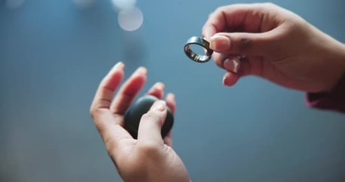 Hands, smart ring and woman in gym with tech for tracking heart rate, performance and activity
