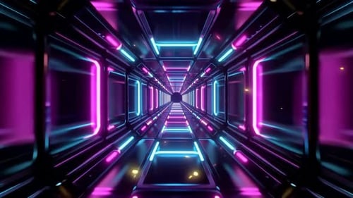 Futuristic Neon Tunnel Flight Through Sci Fi Corridor