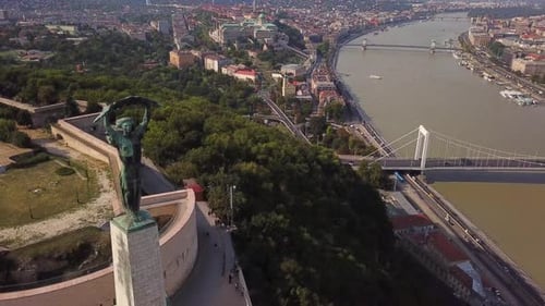 Liberty statue of Budapest, Hungary, with general city view