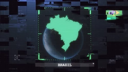 Brazil Flag And Map Glitch Hud 4K