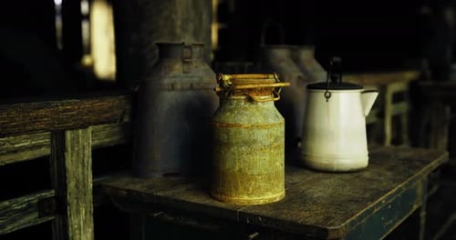 Rustic Farmhouse Still Life with Dairy Equipment