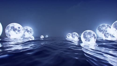 Moon Floating in the Ocean 4K