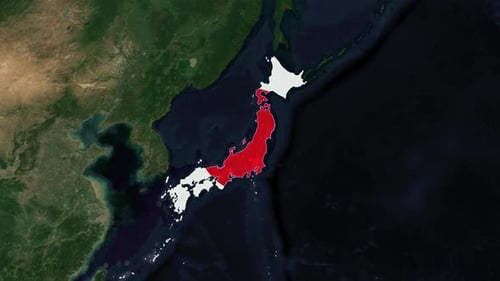 Global Map Zoom Revealing Japan Outline Animation