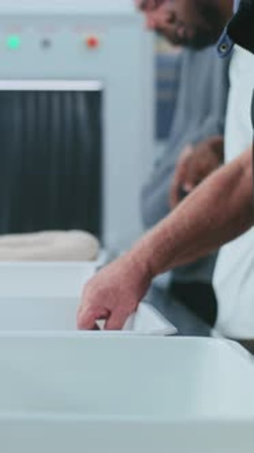 Airport Security Screening Process with Bins and X-ray