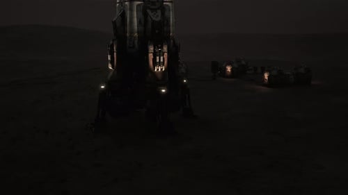 Mars Colony Lit at Night Highlighting Advanced Tech and Habitat