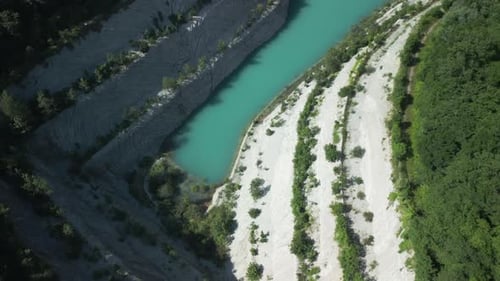 Open Quarry Abandoned Turquoise Water Aerial View