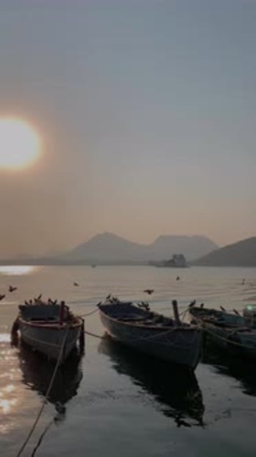 Lac du Rajasthan et coucher de soleil Uhd