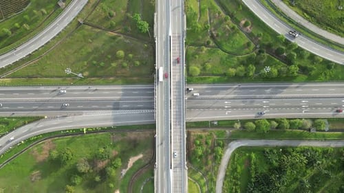 An aerial view of a highway intersection