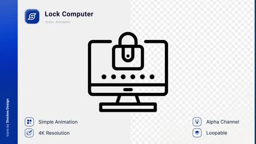 Animated Computer Security Lock Line Icon